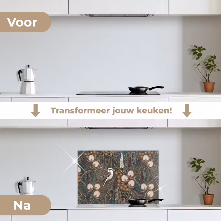 Spatscherm keuken - Vogel - Bladeren - Natuur - Illustratie - Groen — 3