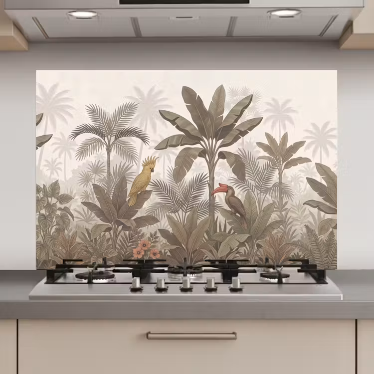 Spatscherm keuken - Vogel - Jungle - Tropisch - Illustratie - Groen — 1