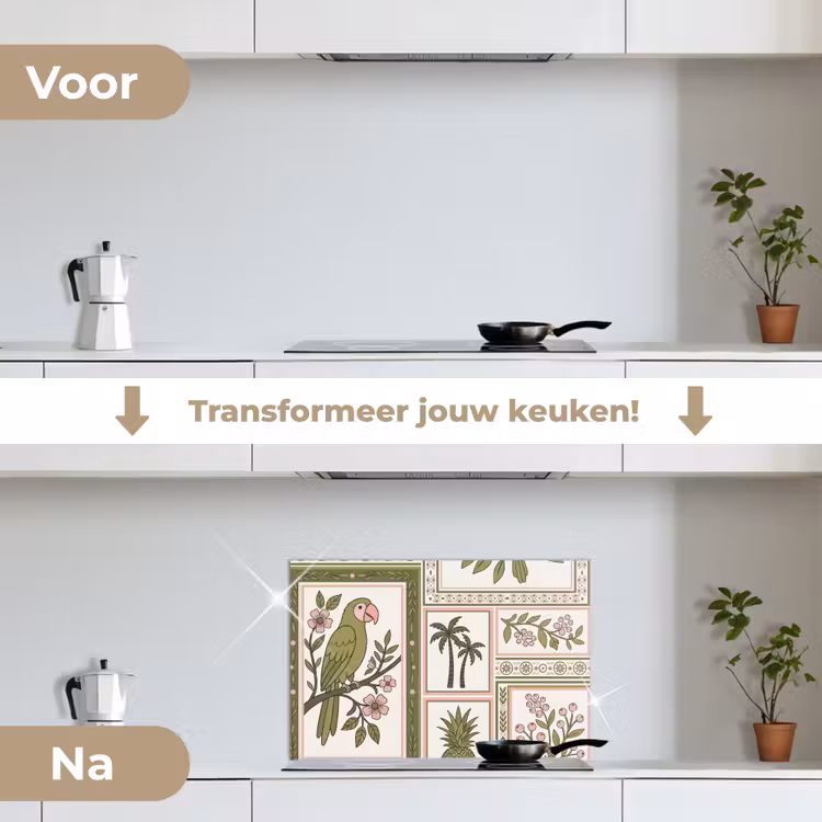 Spatscherm keuken - Vogel - Tropisch - Patroon - Decoratief - Groen — 3