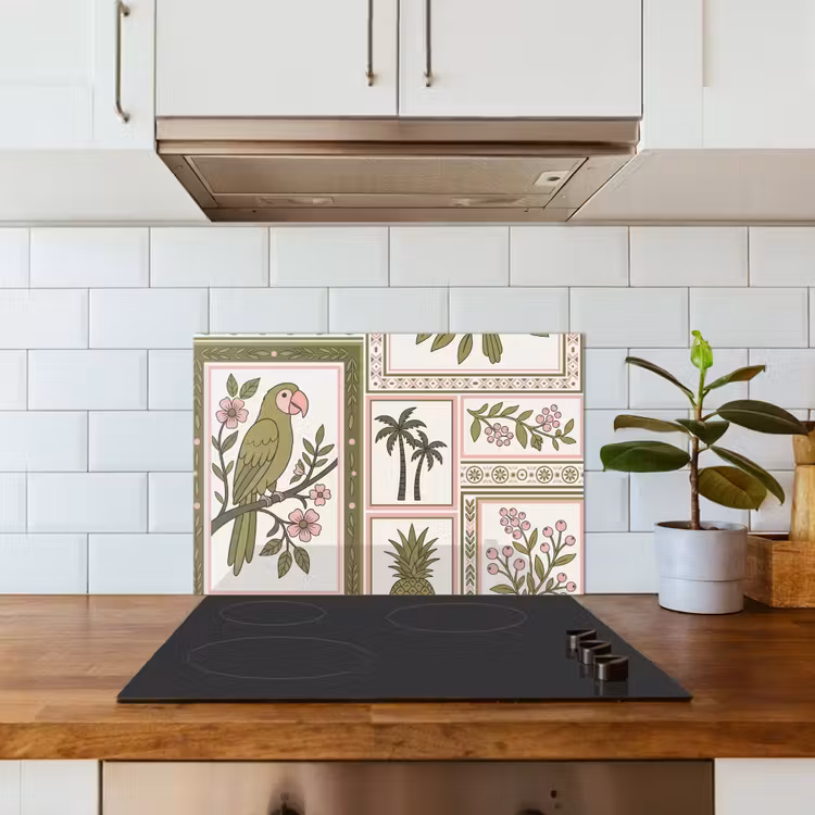 Spatscherm keuken - Vogel - Tropisch - Patroon - Decoratief - Groen — 6