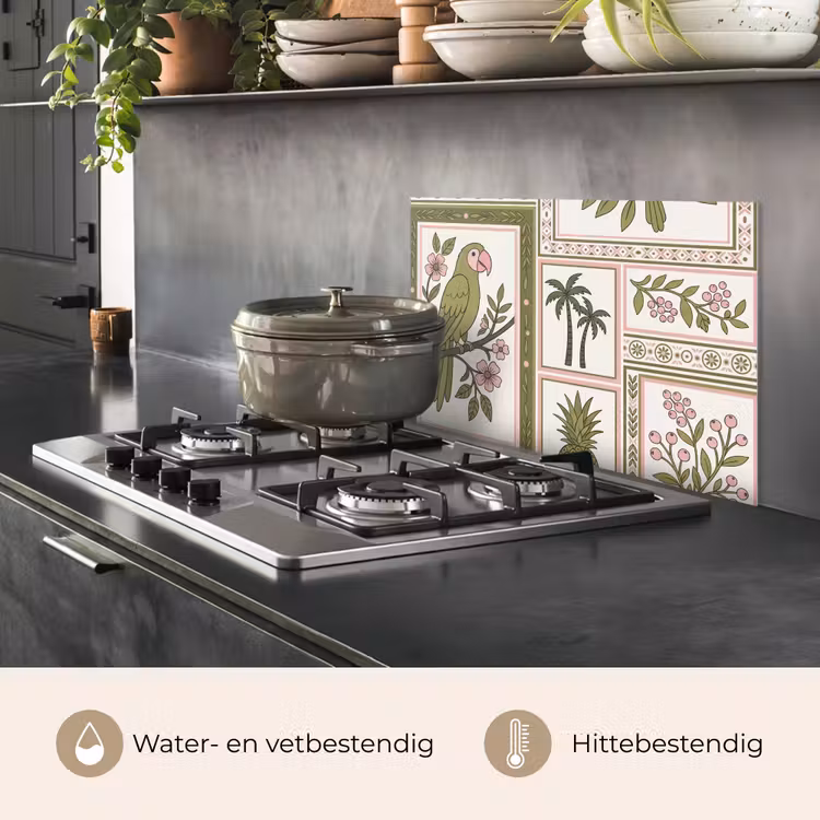 Spatscherm keuken - Vogel - Tropisch - Patroon - Decoratief - Groen — 7