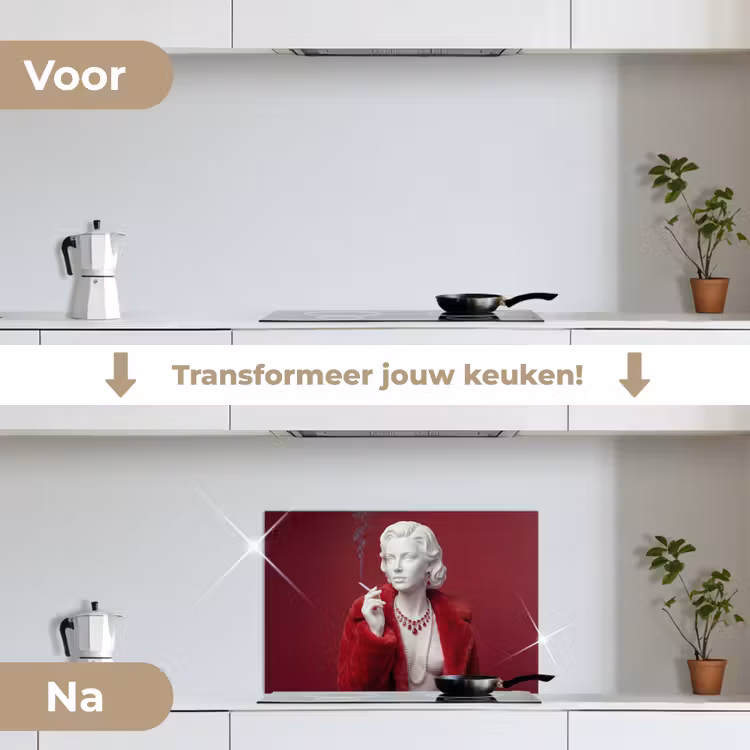 Spatscherm keuken - Vrouw - Bontjas - Mode - Klassiek - Rood — 3