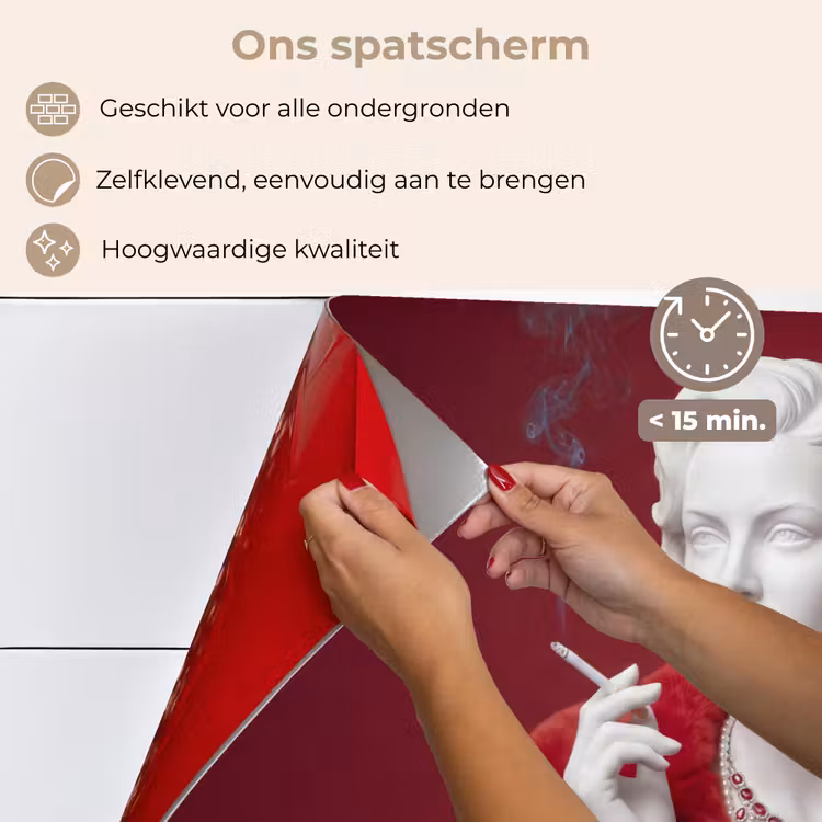Spatscherm keuken - Vrouw - Bontjas - Mode - Klassiek - Rood — 4