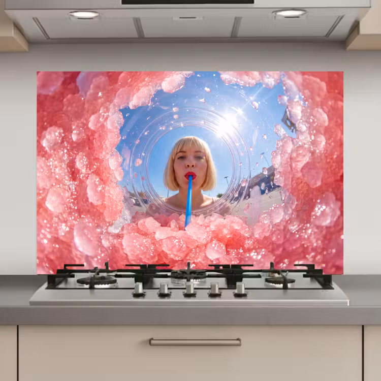 Spatscherm keuken - Vrouw - Drank - Zomer - Roze - Blauw — 1