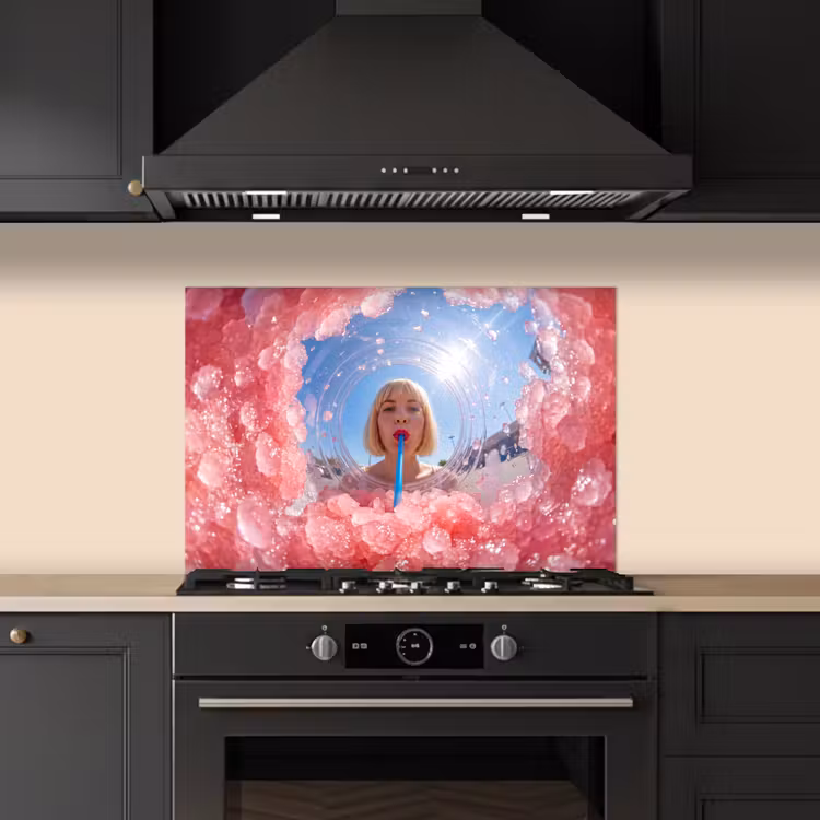Spatscherm keuken - Vrouw - Drank - Zomer - Roze - Blauw — 2