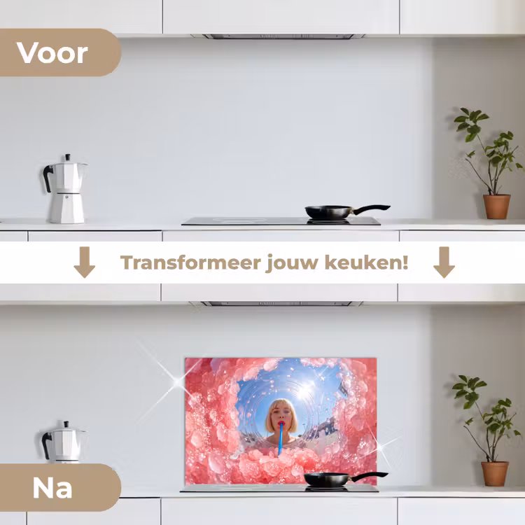 Spatscherm keuken - Vrouw - Drank - Zomer - Roze - Blauw — 3