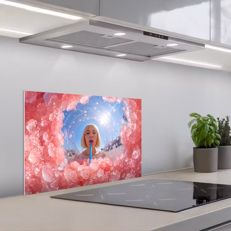 Spatscherm keuken - Vrouw - Drank - Zomer - Roze - Blauw — 5