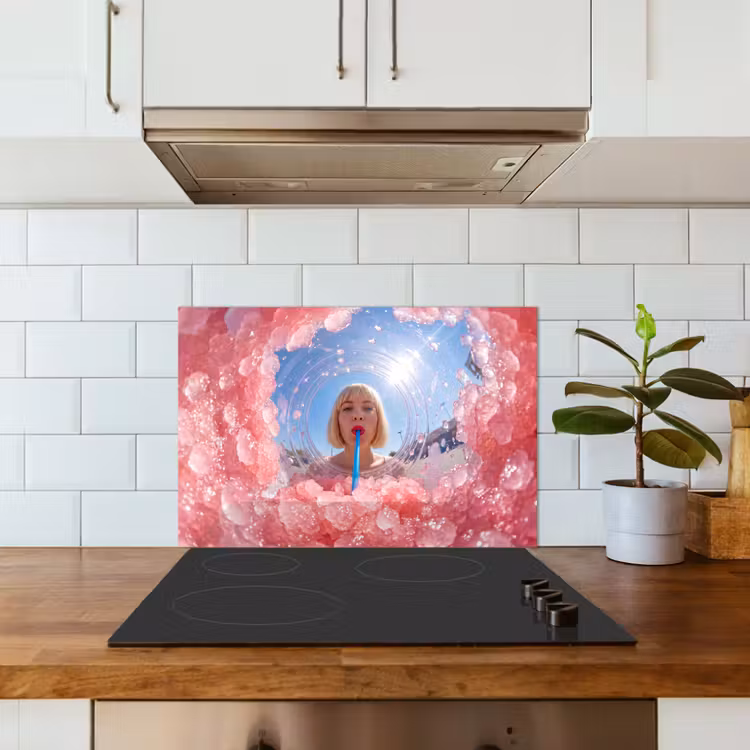 Spatscherm keuken - Vrouw - Drank - Zomer - Roze - Blauw — 6