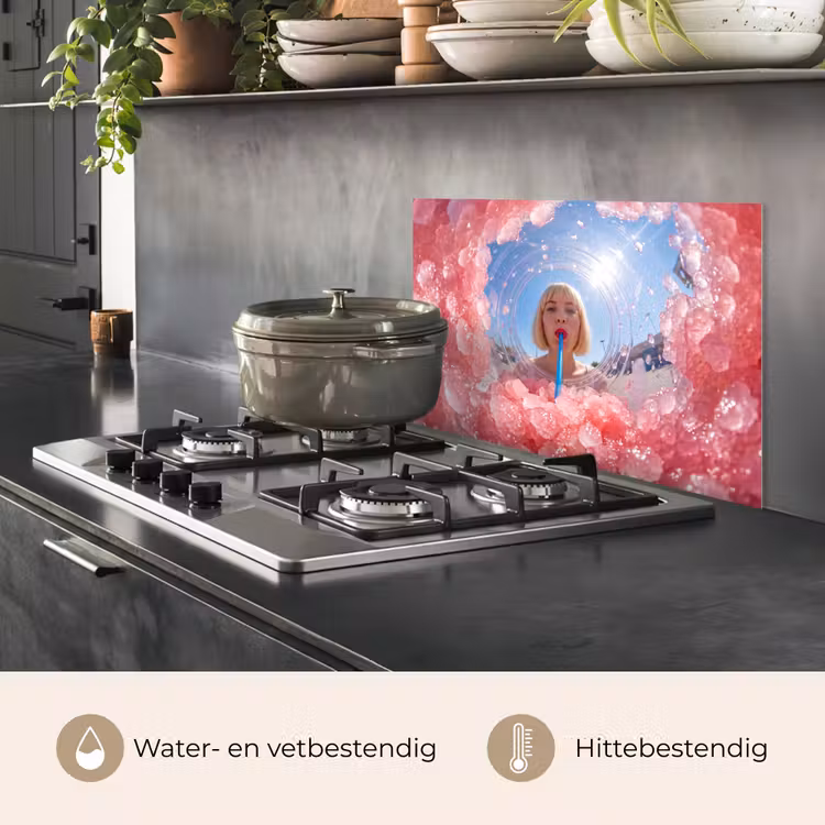 Spatscherm keuken - Vrouw - Drank - Zomer - Roze - Blauw — 7