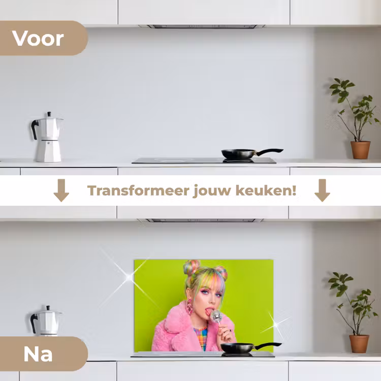 Spatscherm keuken - Vrouw - Kleurrijk haar - Pop art - Modern - Levendig — 3