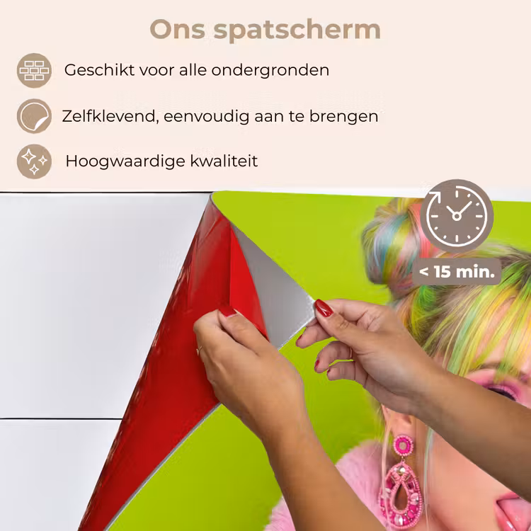 Spatscherm keuken - Vrouw - Kleurrijk haar - Pop art - Modern - Levendig — 4