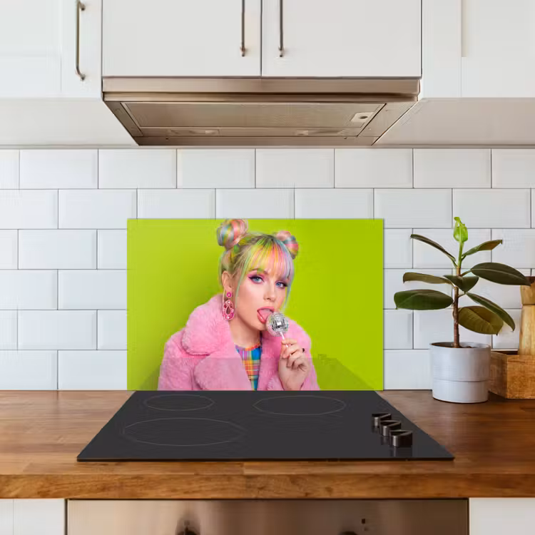 Spatscherm keuken - Vrouw - Kleurrijk haar - Pop art - Modern - Levendig — 6