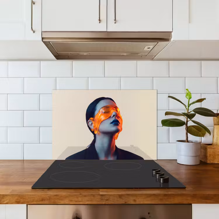 Spatscherm keuken - Vrouw - Oranje - Abstract - Modern - Kleurrijk — 6