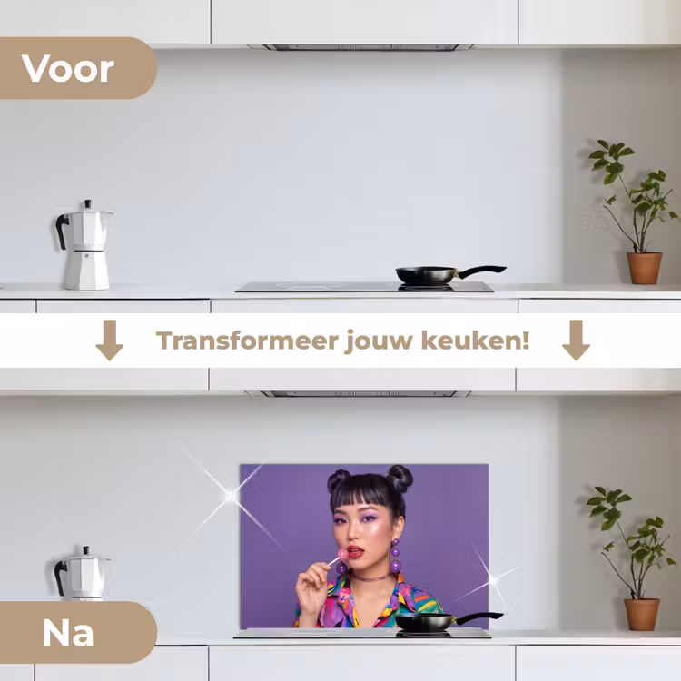 Spatscherm keuken - Vrouw - Portret - Make-up - Paars - Levendig — 3