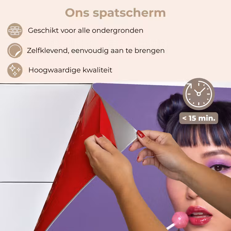 Spatscherm keuken - Vrouw - Portret - Make-up - Paars - Levendig — 4