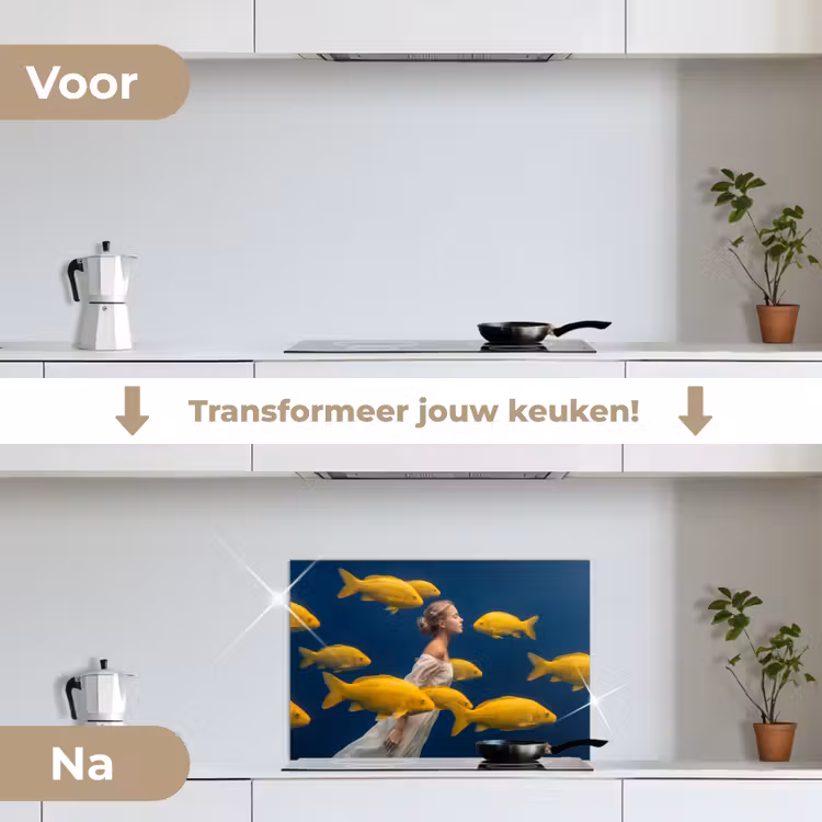 Spatscherm keuken - Vrouw - Vis - Water - Natuur - Geel — 3