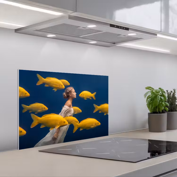 Spatscherm keuken - Vrouw - Vis - Water - Natuur - Geel — 5