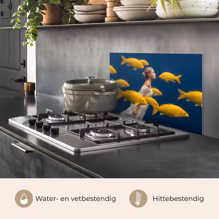 Spatscherm keuken - Vrouw - Vis - Water - Natuur - Geel — 7