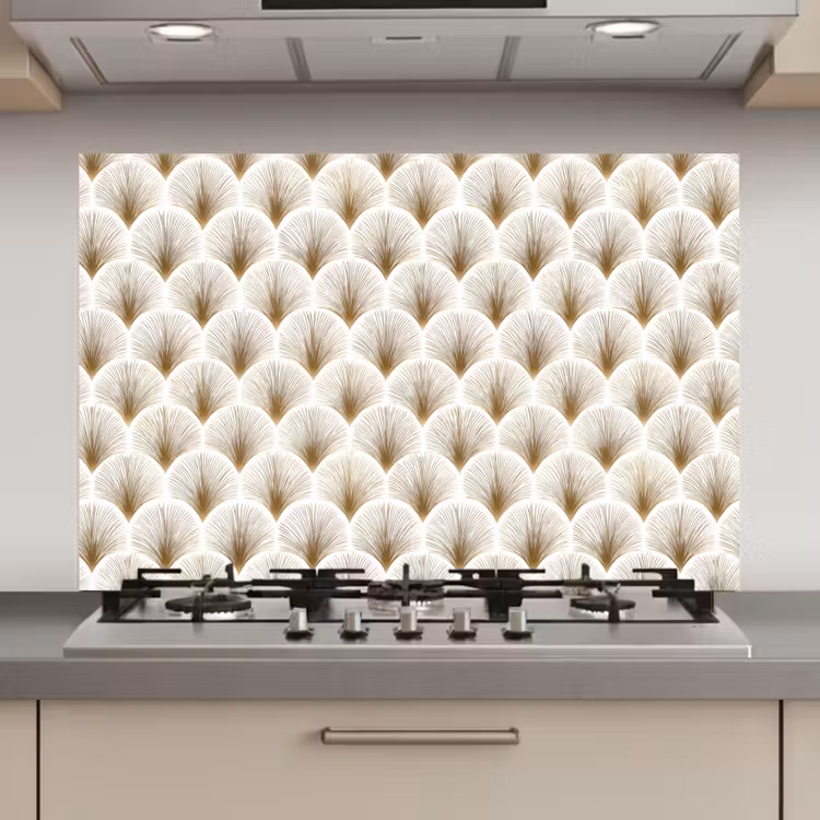 Spatscherm keuken - Waaiers - Art Deco - Elegant - Goud - Wit — 1