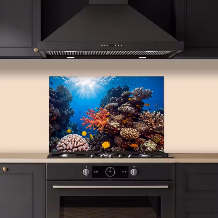 Spatscherm keuken - Zee - Koraalrif - Natuur - Levendig - Blauw — 2