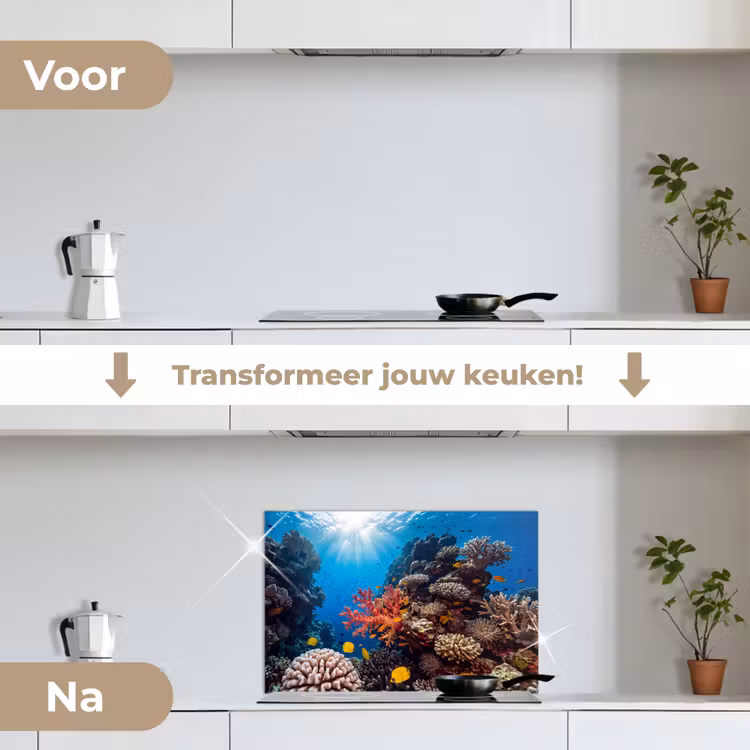 Spatscherm keuken - Zee - Koraalrif - Natuur - Levendig - Blauw — 3