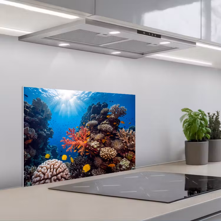 Spatscherm keuken - Zee - Koraalrif - Natuur - Levendig - Blauw — 5