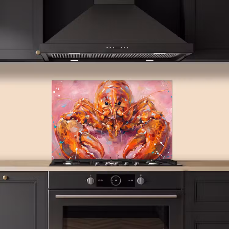 Spatscherm keuken - Zeeleven - Kreeft - Spatters - Abstract - Roze — 2