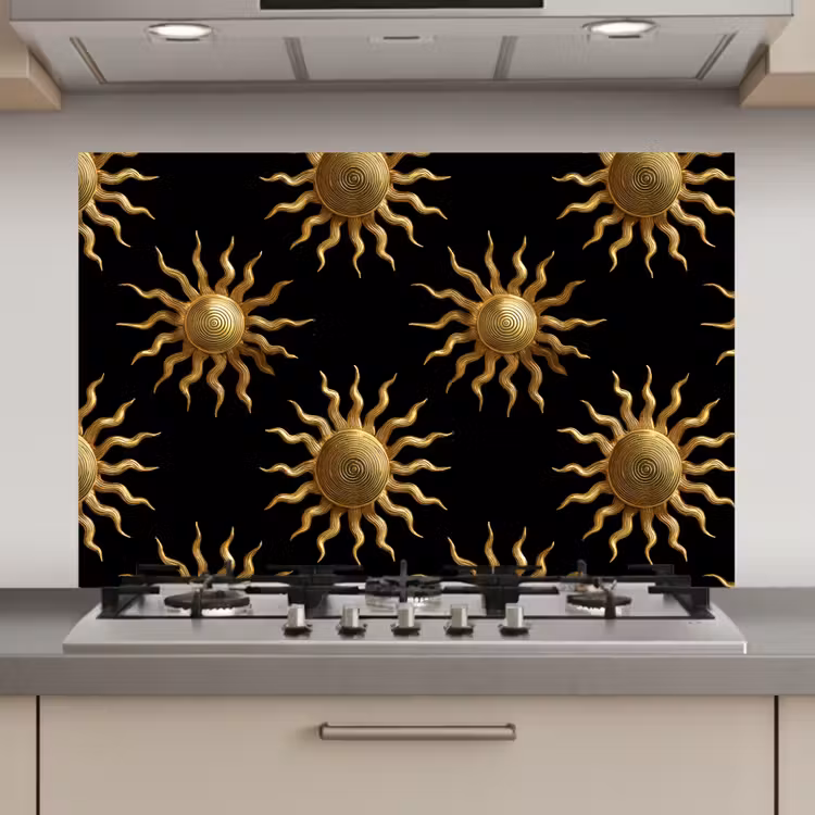 Spatscherm keuken - Zon - Patroon - Luxe - Goud - Zwart — 1
