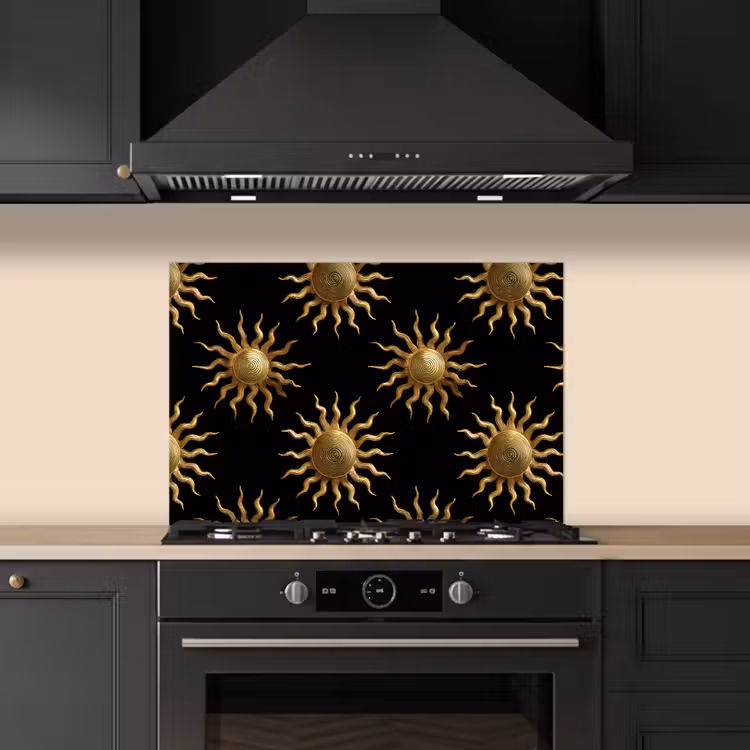 Spatscherm keuken - Zon - Patroon - Luxe - Goud - Zwart — 2