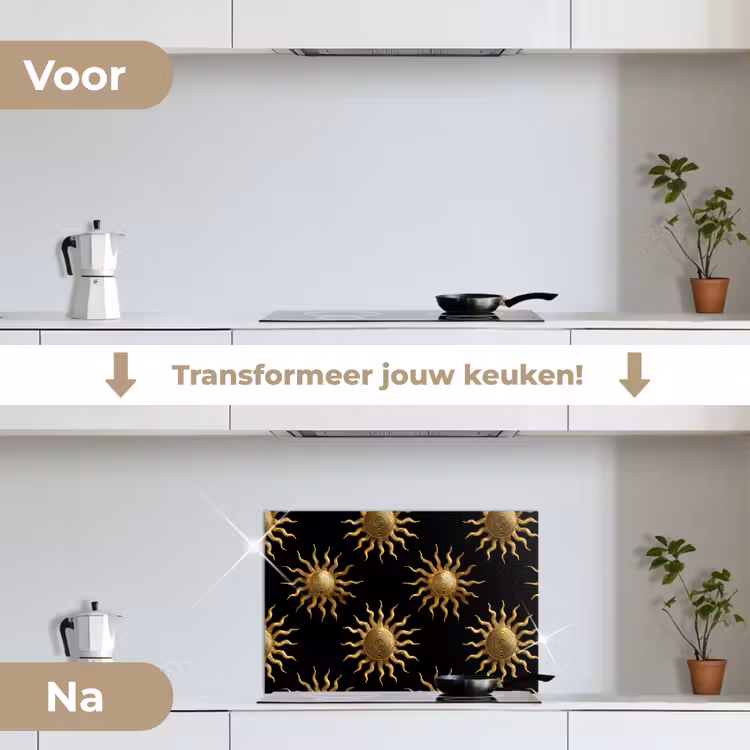 Spatscherm keuken - Zon - Patroon - Luxe - Goud - Zwart — 3