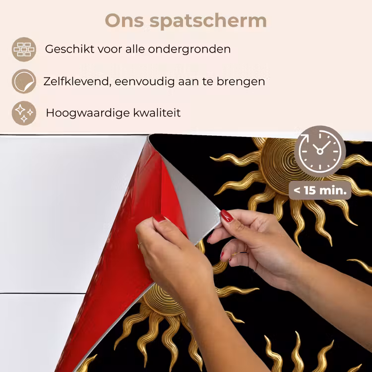 Spatscherm keuken - Zon - Patroon - Luxe - Goud - Zwart — 4