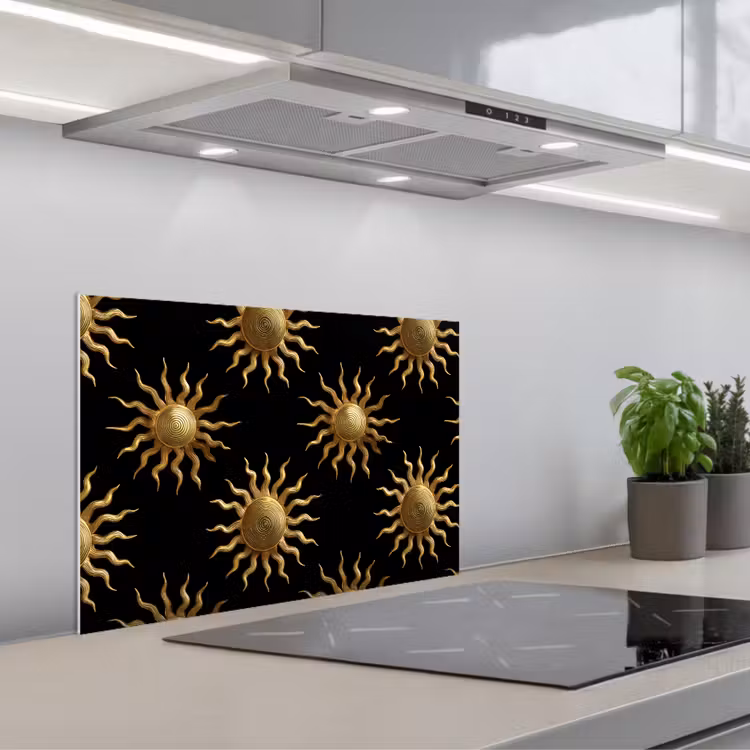 Spatscherm keuken - Zon - Patroon - Luxe - Goud - Zwart — 5