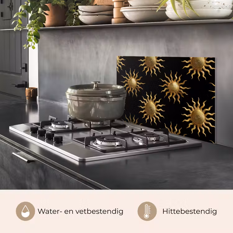 Spatscherm keuken - Zon - Patroon - Luxe - Goud - Zwart — 7