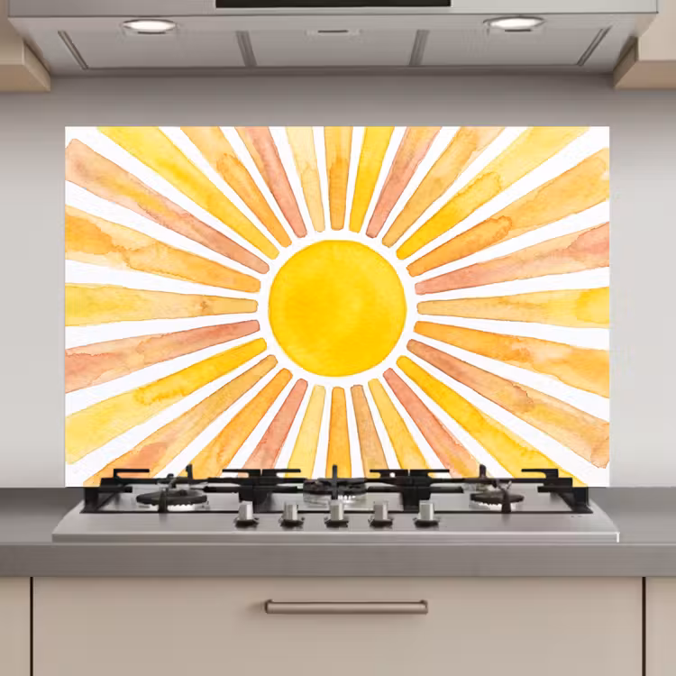 Spatscherm keuken - Zon - Stralen - Aquarel - Geel - Abstract — 1