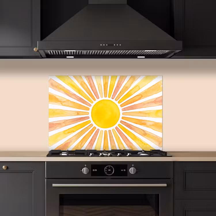 Spatscherm keuken - Zon - Stralen - Aquarel - Geel - Abstract — 2