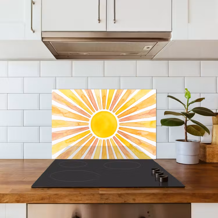 Spatscherm keuken - Zon - Stralen - Aquarel - Geel - Abstract — 6