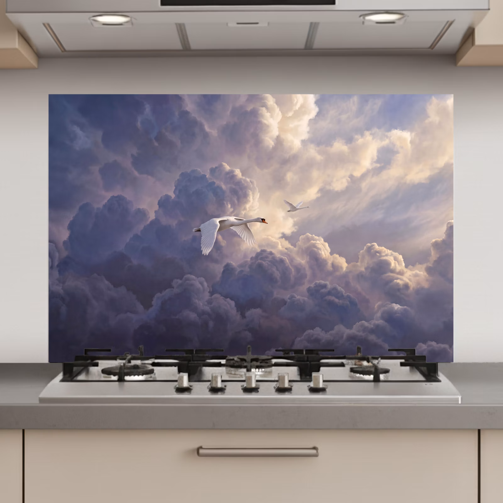Spatscherm keuken - Vogel - Vliegend - Natuur - Wit - Wolken — 1