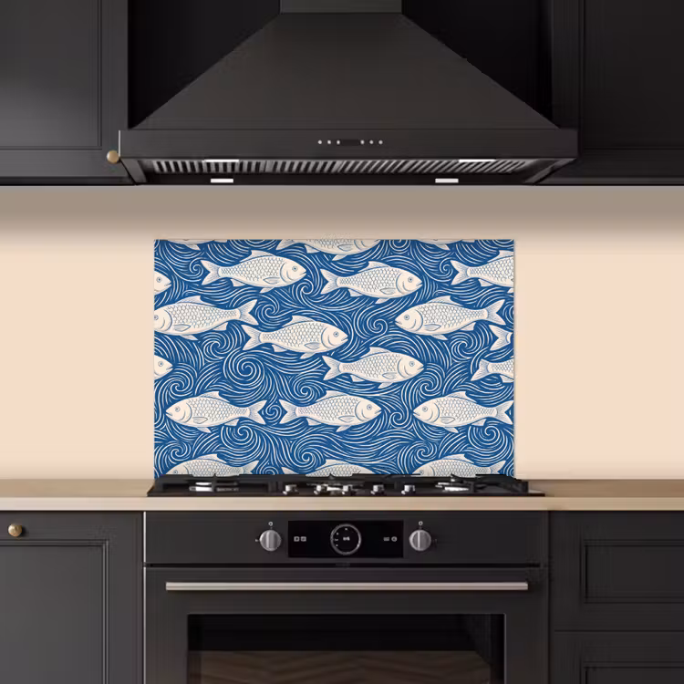 Spatscherm keuken - Vis - Water - Patroon - Grafisch - Blauw — 2