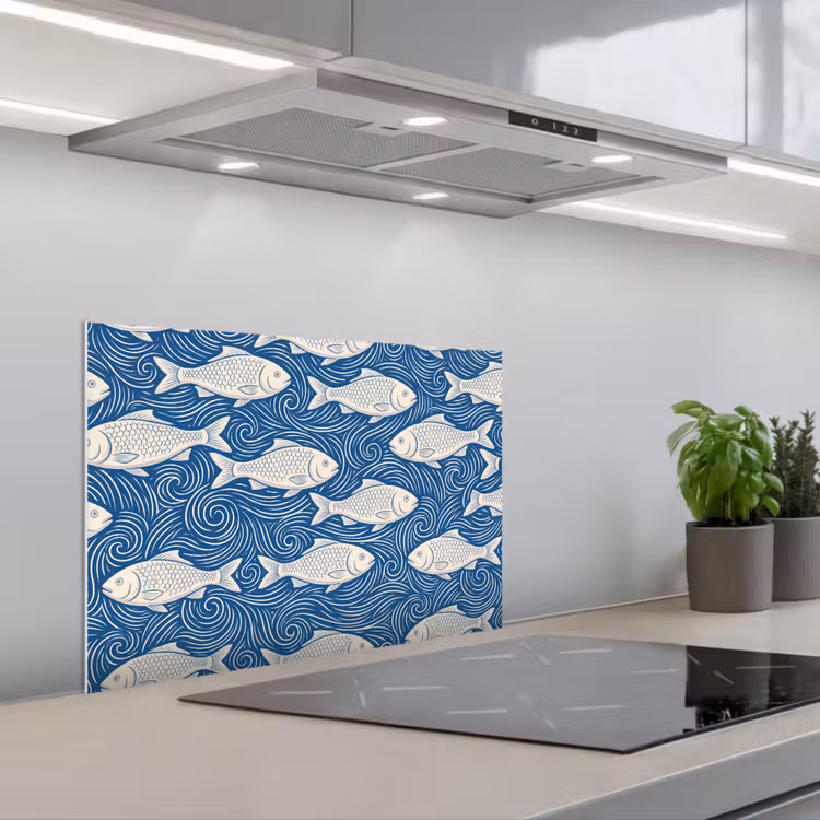 Spatscherm keuken - Vis - Water - Patroon - Grafisch - Blauw — 5