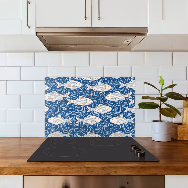 Spatscherm keuken - Vis - Water - Patroon - Grafisch - Blauw — 6