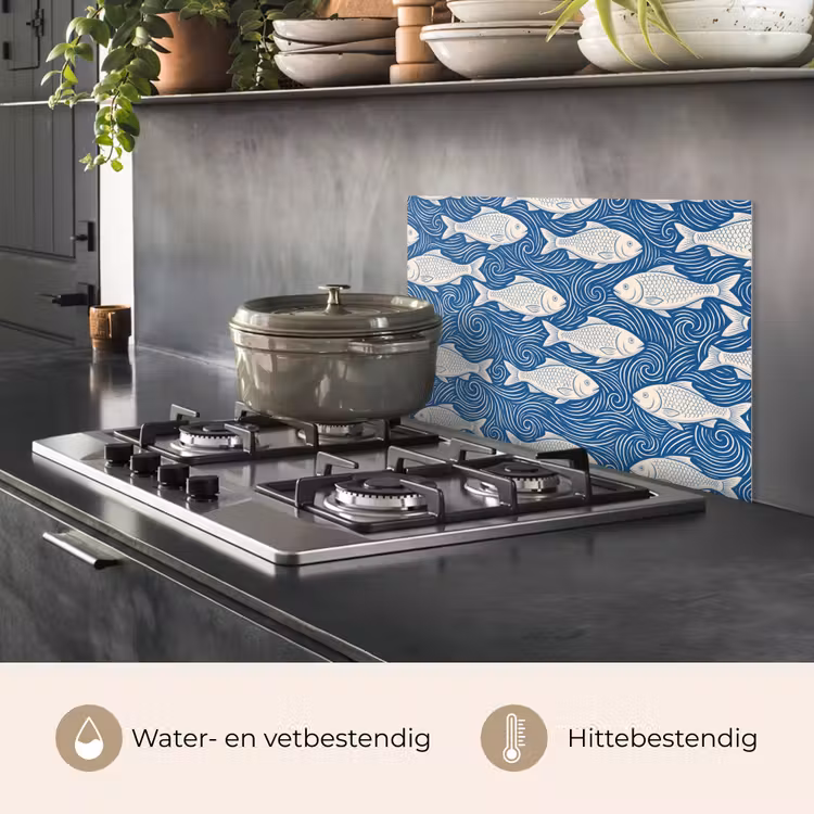 Spatscherm keuken - Vis - Water - Patroon - Grafisch - Blauw — 7