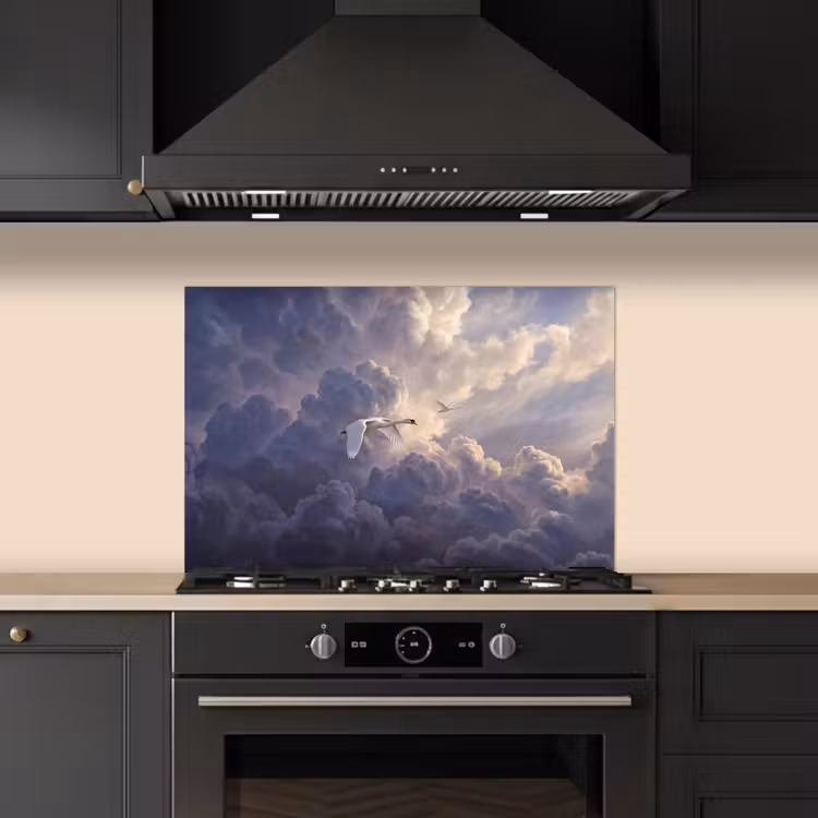 Spatscherm keuken - Vogel - Vliegend - Natuur - Wit - Wolken — 2