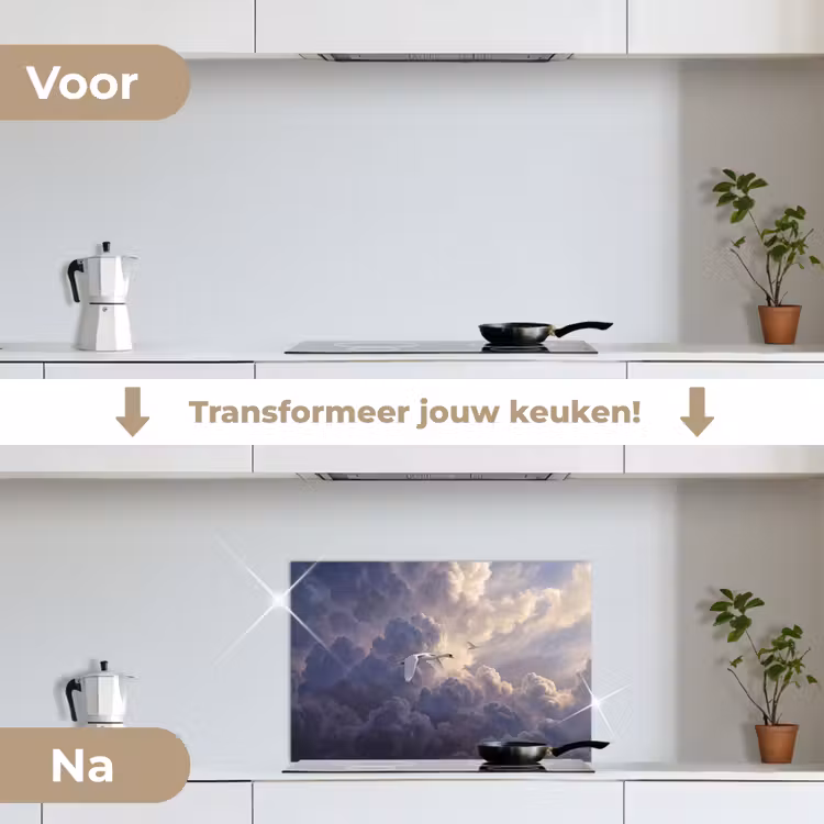 Spatscherm keuken - Vogel - Vliegend - Natuur - Wit - Wolken — 3