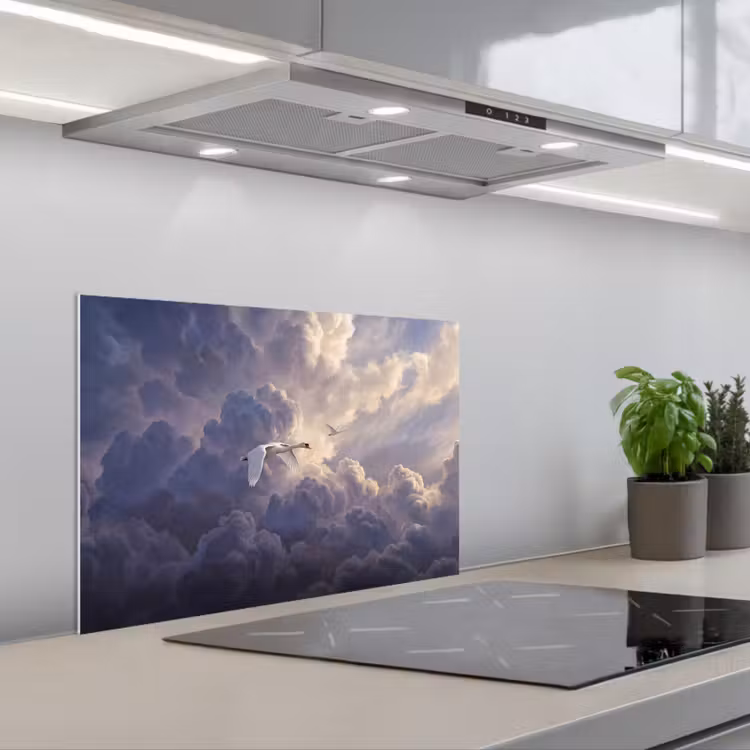 Spatscherm keuken - Vogel - Vliegend - Natuur - Wit - Wolken — 5