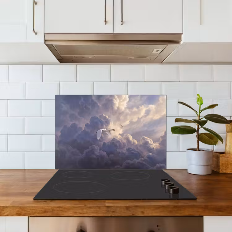 Spatscherm keuken - Vogel - Vliegend - Natuur - Wit - Wolken — 6