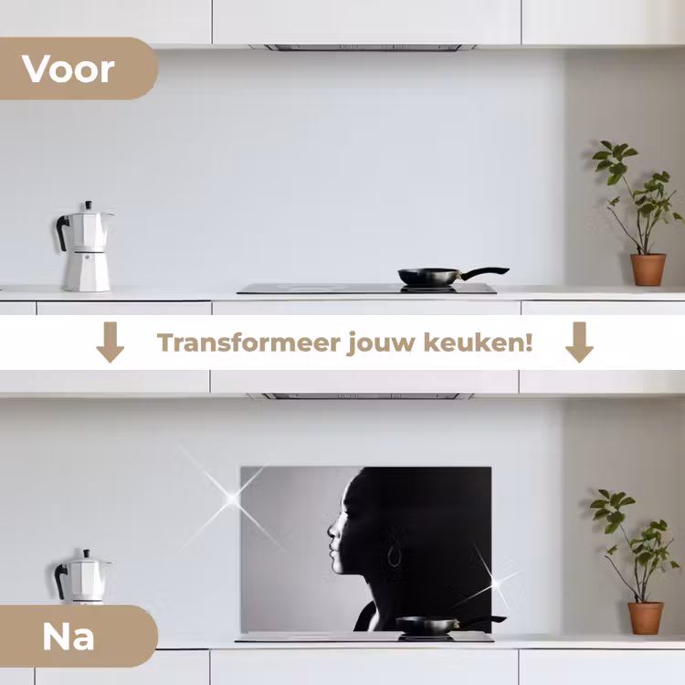 Spatscherm keuken - Vrouw - Profiel - Mensen - Zwart-wit — 3