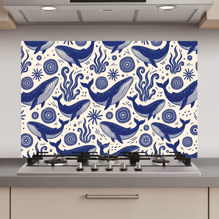 Spatscherm keuken - Walvis - Onderwater - Dieren - Abstract - Blauw — 1