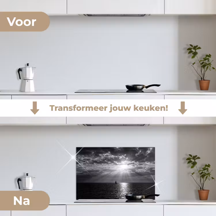 Spatscherm keuken - Water - Boot - Lucht - Natuur - Zwart-wit — 3