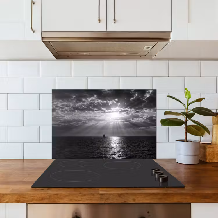 Spatscherm keuken - Water - Boot - Lucht - Natuur - Zwart-wit — 6