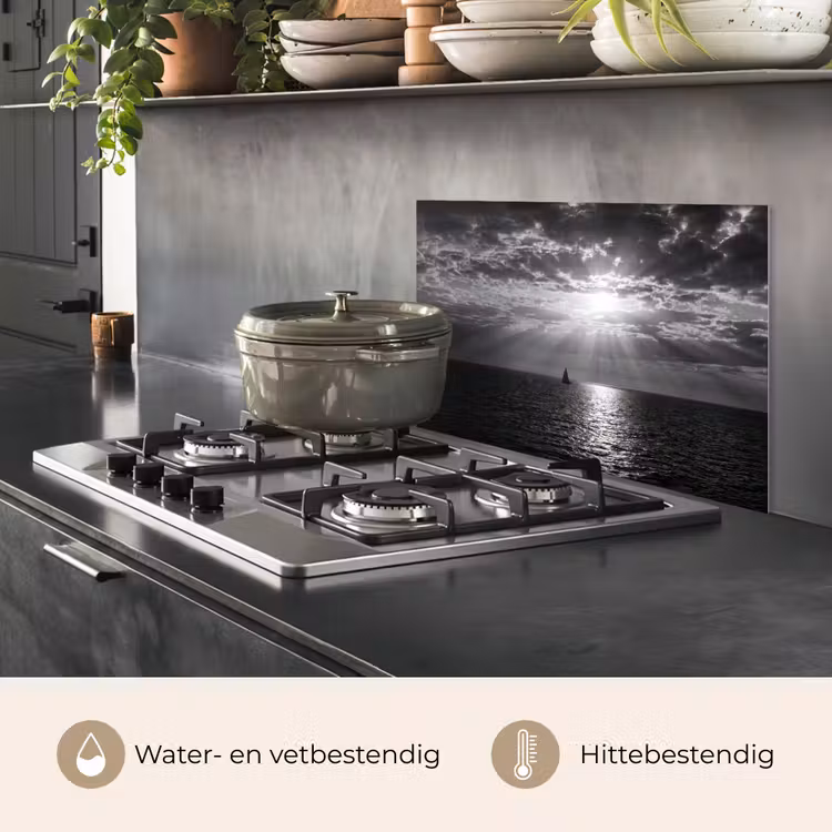 Spatscherm keuken - Water - Boot - Lucht - Natuur - Zwart-wit — 7